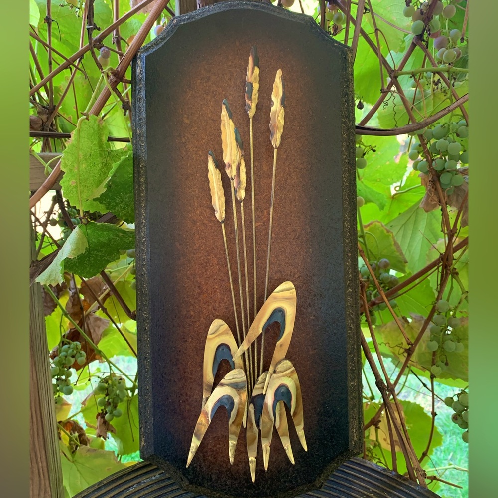 Brass Wheat Wood Artwork